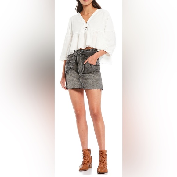 NWT Free People East Of Eden Denim Mini Skirt Women's 24 Belted Paperbag… - Picture 1 of 12